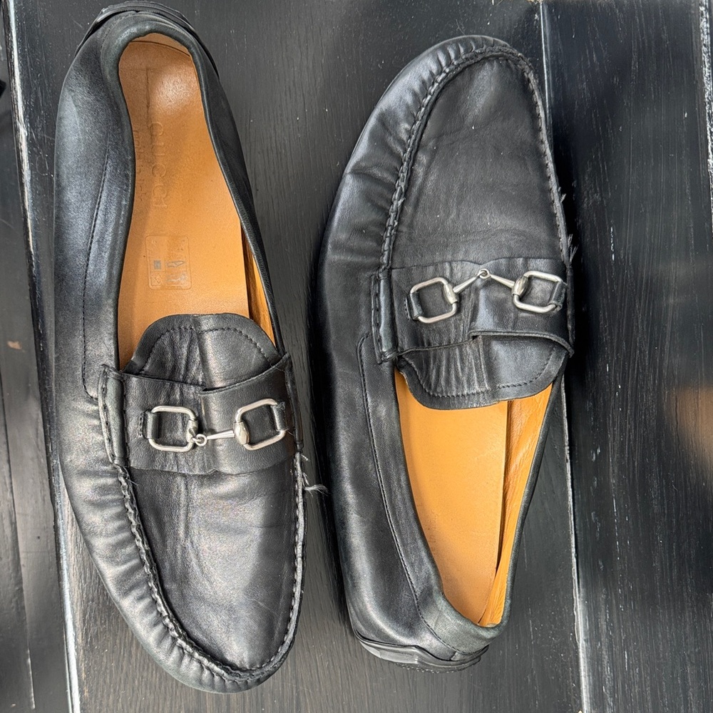 Gucci Black Leather Slip-On Loafers with Buckle